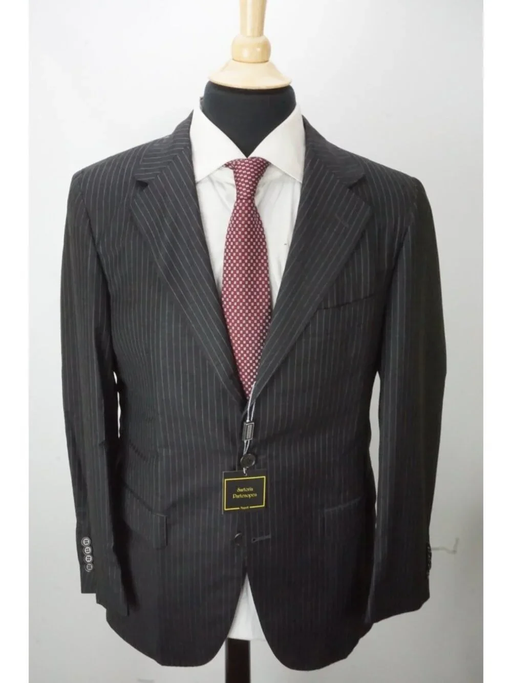 Sartoria Partenopea Charcoal Striped 2 Pc Suit Jacket Pant 50 EU NEW
